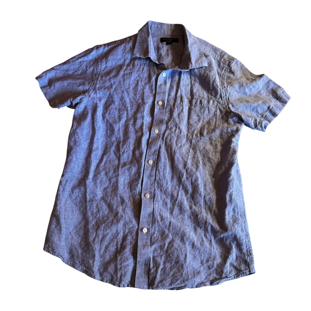 Men's Banana Republic Linen Blend Slim Fit Button‎ Up, Blue, Size L